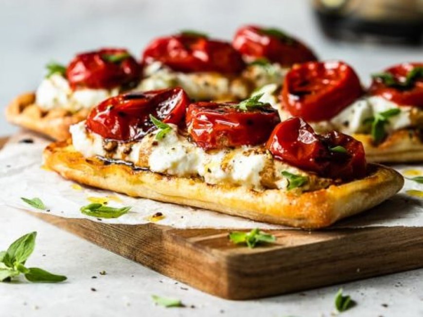 Bruschetta dengan Ricotta dan Tomat Panggang dan Pancetta